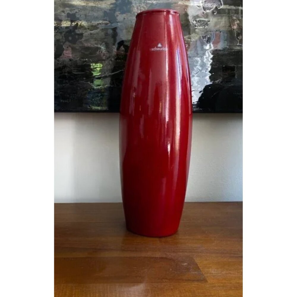 Vintage Amano German Pottery Tall Floor Vase - Oxblood Red 16"